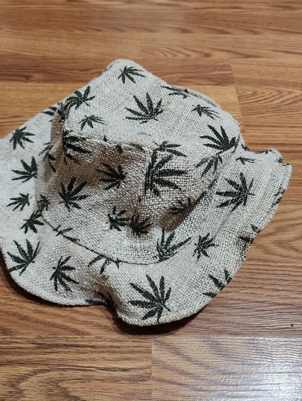 100% Hemp Bucket Hat Cannabis Leaf Print Made in Nepal Festival Boho Unisex